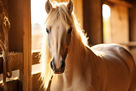 Portrait of a horse in a stable. Shallow depth of fieldの素材