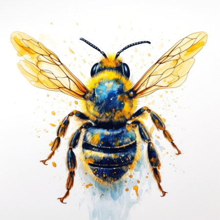 Colorful watercolor painting of a bee on a white background.の素材