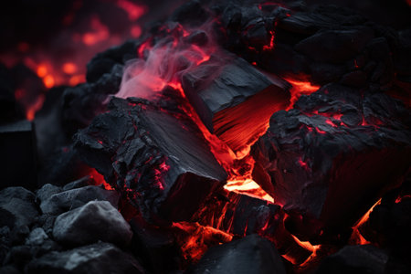 Hot coals in a bonfire, close-up. Backgroundの素材