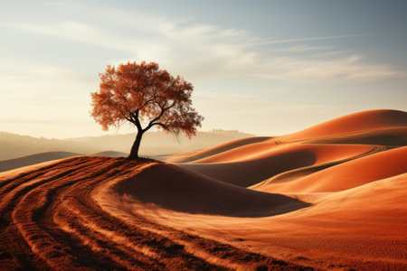Autumn landscape with a lonely tree in the sand dunes.の素材