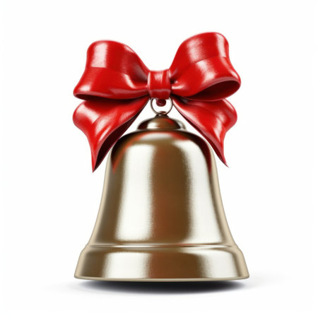 Christmas bell with red bow isolated on white background. 3d illustrationの素材