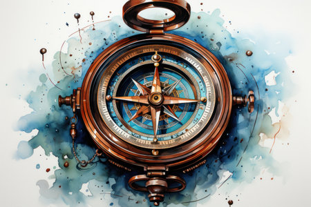 Compass and watercolor splashes on white background. Elements of this image furnished by NASAの素材