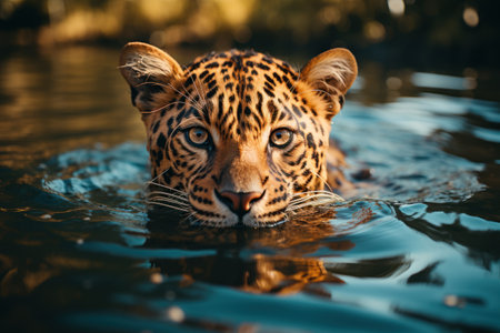 Portrait of a beautiful leopard in the water. Panthera oncaの素材