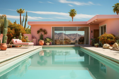 Swimming pool in a modern villa. 3D rendering.の素材