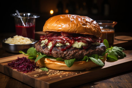 Cheese burger - American cheese burger with red cabbage and picklesの素材