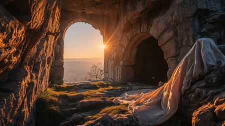 Sunset in the cave of the ancient city of Airspace.の素材