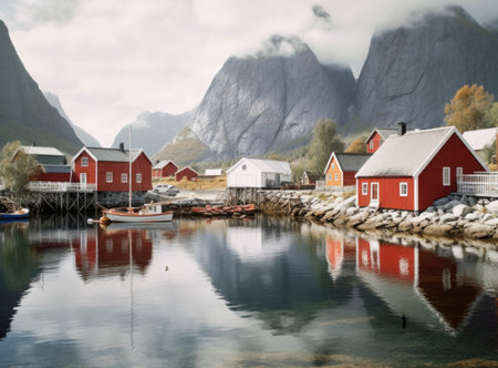 Typical fishing village in Lofoten islands, Norway.の素材