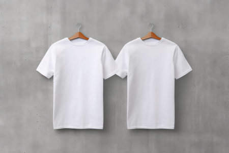 White T-Shirts Mockup on Hanger on Concrete Backgroundの素材