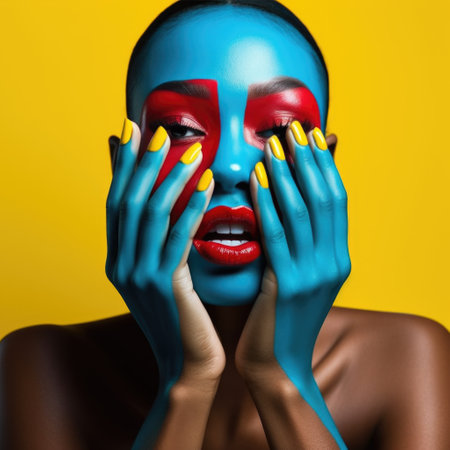 Fashion portrait of young woman with bright make up and manicureの素材