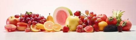 Fruits and vegetables on a light background. Healthy food concept.の素材