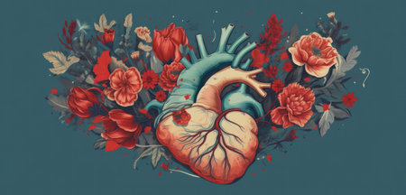 Human heart and flowers in the form of a heart. Vector illustration.の素材