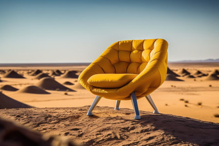 Yellow armchair in the middle of the Sahara desert in Morocco.の素材