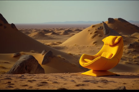 Yellow armchair in the middle of the desert with sand dunesの素材