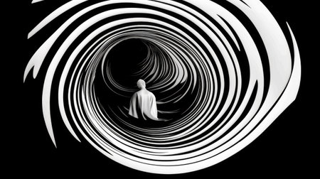 3d rendering of a man in a tunnel of white spiralsの素材