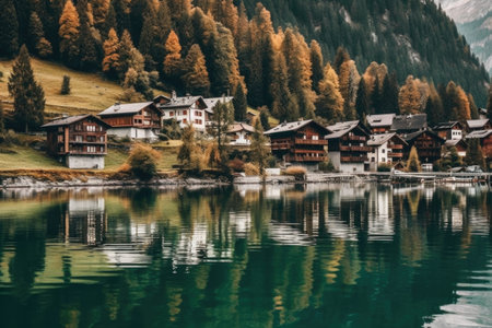Beautiful Hallstatt village in Austrian Alps, lake and mountainsの素材
