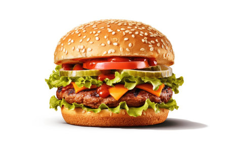 Hamburger isolated on a white background. 3d rendering.の素材