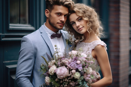 Wedding couple in love, bride and groom on their wedding dayの素材