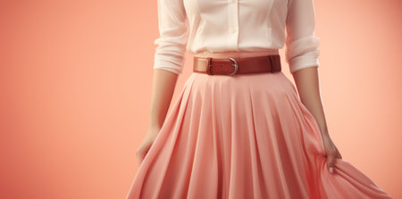 Fashionable woman in pink skirt on pink background, closeupの素材