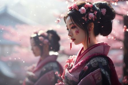 Unidentified Japanese geisha in traditional dress in Kyoto, Japan.の素材
