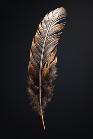 Feather of a bird on a dark background. 3d renderingの素材