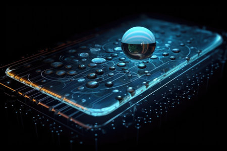 Glass ball on a computer keyboard. 3D rendered Illustration.の素材
