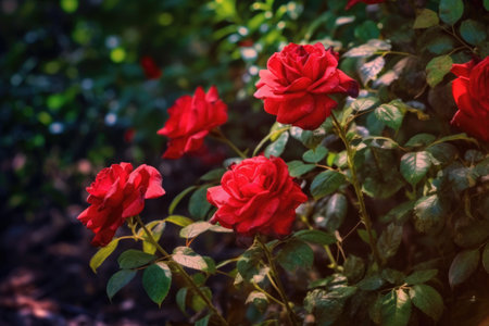 Red roses in the garden, Roses are beautiful with a beautiful sunny day.の素材