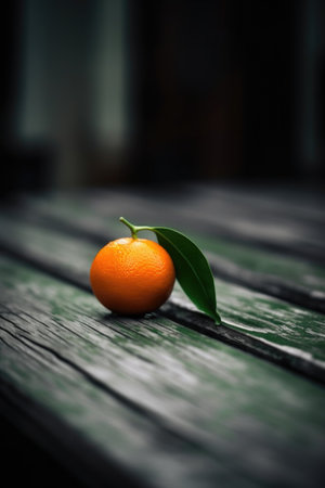Ripe tangerine on a wooden table. Toned.の素材