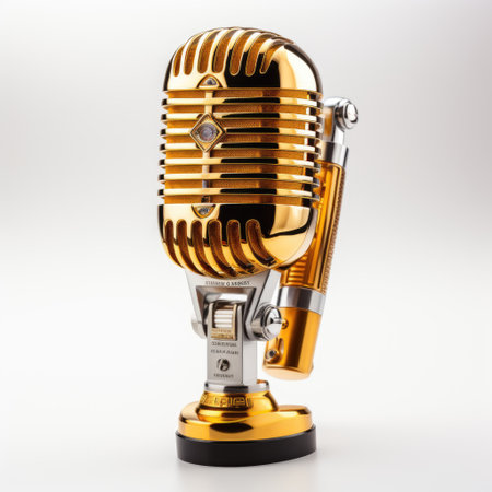 Retro microphone on a white background. 3d rendering. Vintage microphone.の素材
