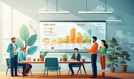 Business people working together in office. Vector illustration in flat cartoon styleの素材