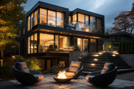 Modern cozy house with pool and parking for sale or rent with beautiful landscaping.の素材