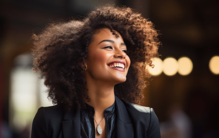 Portrait of beautiful young african american woman with afro hairstyleの素材