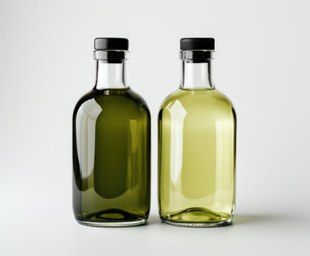Olive Oil Bottle Mock-Up - Two Bottles. 3D Illustrationの素材