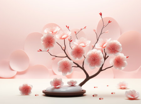 Cherry blossom and sakura flower background. 3d renderingの素材