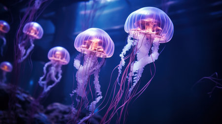 Jellyfish in the deep blue ocean. Underwater world.の素材