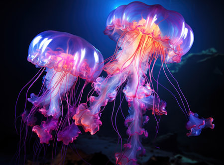 Jellyfish swimming in the ocean. Underwater world. 3d renderingの素材