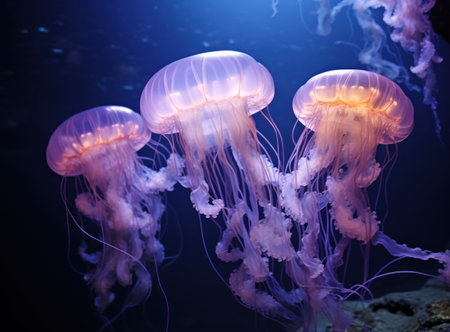 Beautiful jellyfish in the water. Jellyfish in the aquariumの素材
