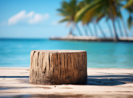 Wooden table on tropical beach, shallow depth of field (DOF)の素材