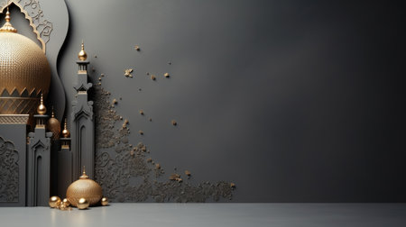3d illustration of Ramadan Kareem background with mosque dome and golden ballsの素材