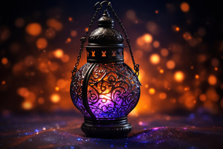 Beautiful Arabic lantern on a dark background. Ramadan Kareem concept.の素材