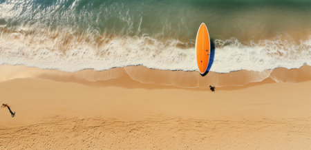 Surfboard on the beach. Aerial view. Top view.の素材
