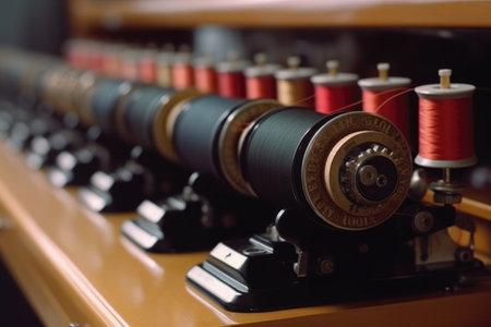 Spool of thread on the sewing machine. Textile industry.の素材