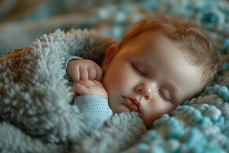 Cute newborn baby sleeping on a soft blanket. Sweet dream.の素材