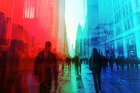 People walking in the street of New York, United States of Americaの素材