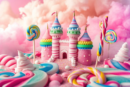 Fairytale castle with colorful candies and lollipopsの素材