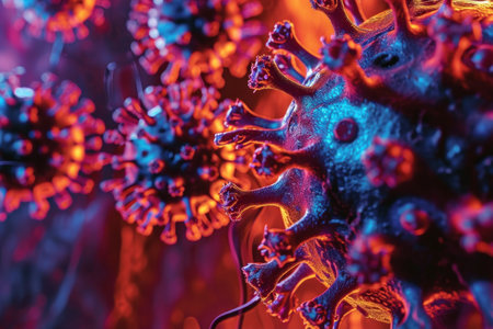 high-tech research lab with scientists analyzing and studying the New Virus X, incorporating futuristic medical virology technologyの素材