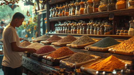 Spices and herbs on the spice market in Fez, Moroccoの素材