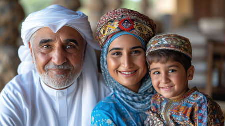 Portrait of a happy muslim family smiling at the camera.の素材