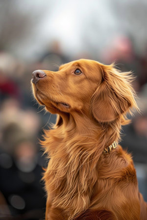 Portrait of a dog breed Irish setter in the park.の素材