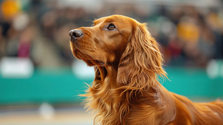 Beautiful Irish setter portrait at the exhibition of dogs in St. Petersburgの素材