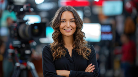 Portrait of a beautiful young female videographer in front of cameraの素材